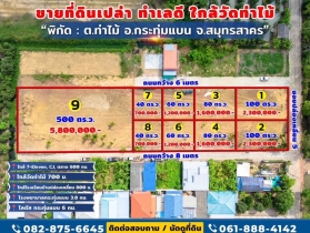 ขายที่ดินใกล้วัดท่าไม้ อ.กระทุ่มแบน สมุทรสาคร แบ่งขายเริ่มที่ 40ว